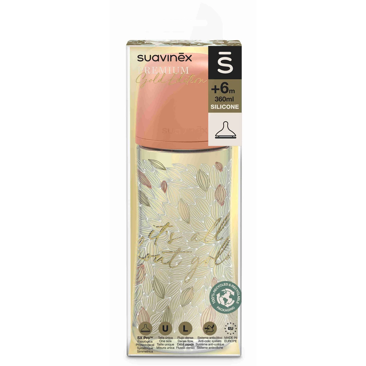 Suavinex Gold Large Flow Orange 360 ml Silicone Fles SXSGX3080224 Suavinex Gold Large Flow Orange 360 Ml Silicone Fles SXSGX3080224 -Bekende Babyartikelen Winkel Suavinex Gold Slow Flow Orange 360 ml Silicone Fles SXSGX3080224 4