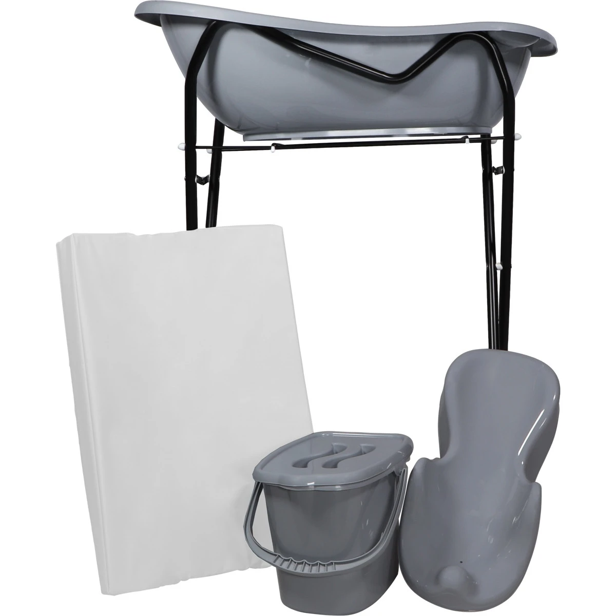 MamaLoes Grijs Badset Incl. Zwarte Badstandaard MamaLoes Grijs Badset Incl. Zwarte Badstandaard -Bekende Babyartikelen Winkel mamaloes grijs badset incl. zwarte badstandaard wit kussen