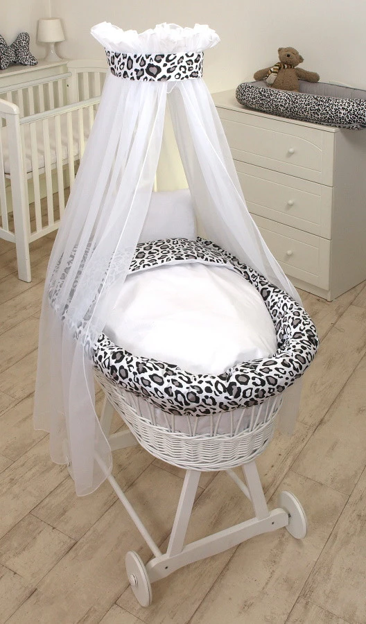 MamaLoes Panter Grijs Deluxe Wit Baby Wiegje 80749 MamaLoes Panter Grijs Deluxe Wit Baby Wiegje 80749 -Bekende Babyartikelen Winkel